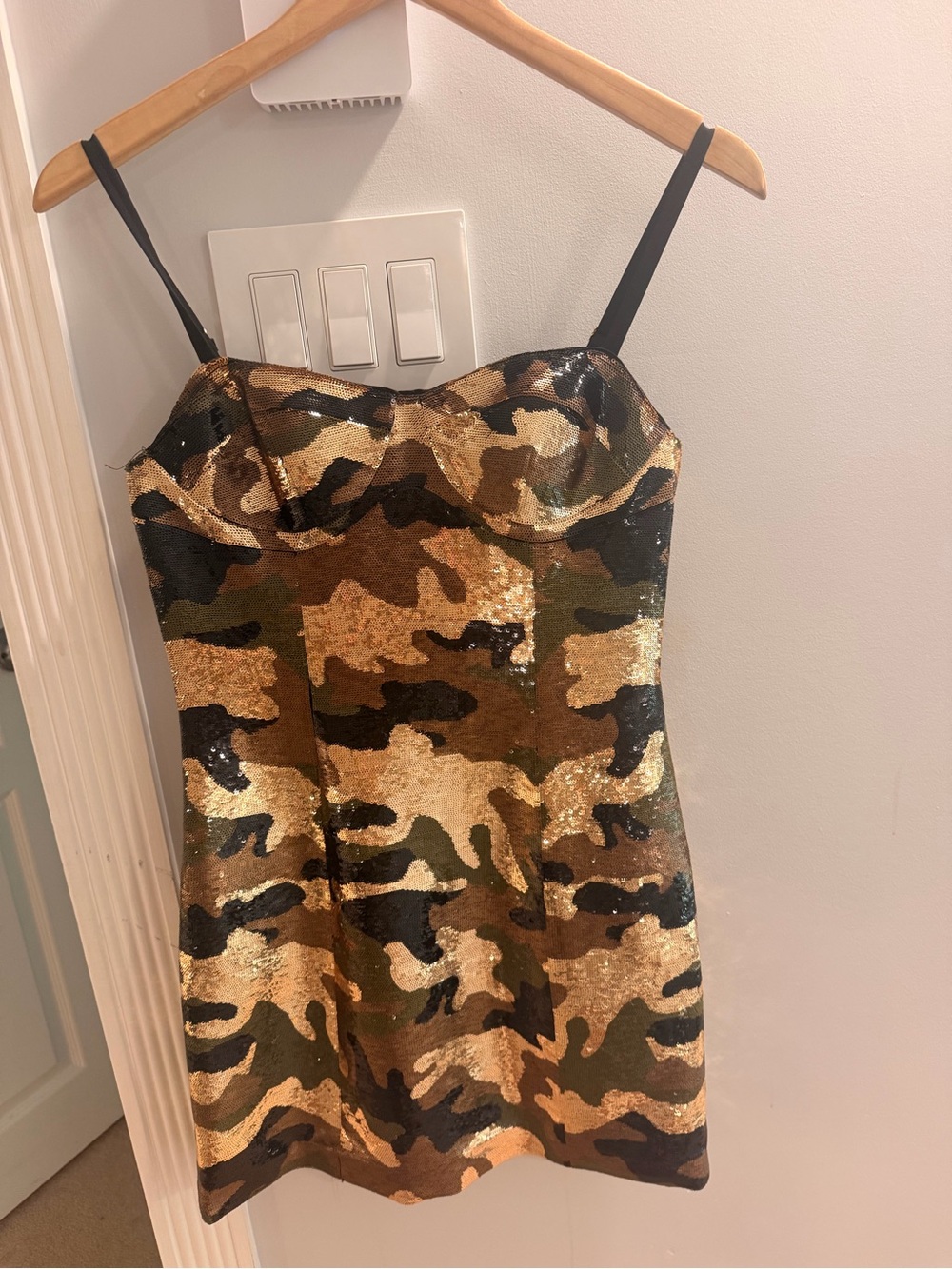 Michael Kors Gold, Black & Brown Sequin Camouflage Party Dress